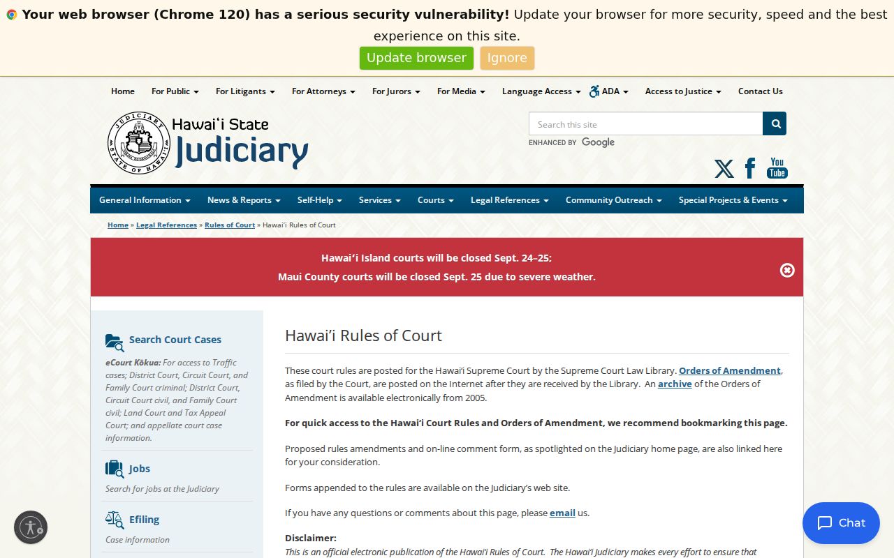 Hawaiʻi arrest warrant rules index from the Judiciary