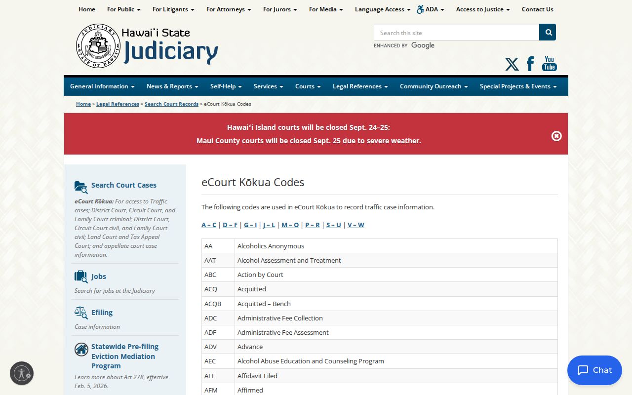 Hawaiʻi bench warrant docket codes and court record guidance