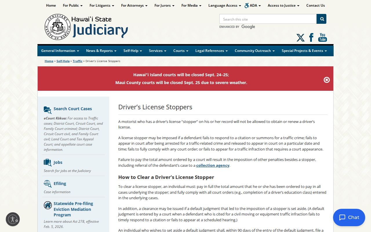 Hawaiʻi traffic warrant records and driver-license stopper instructions