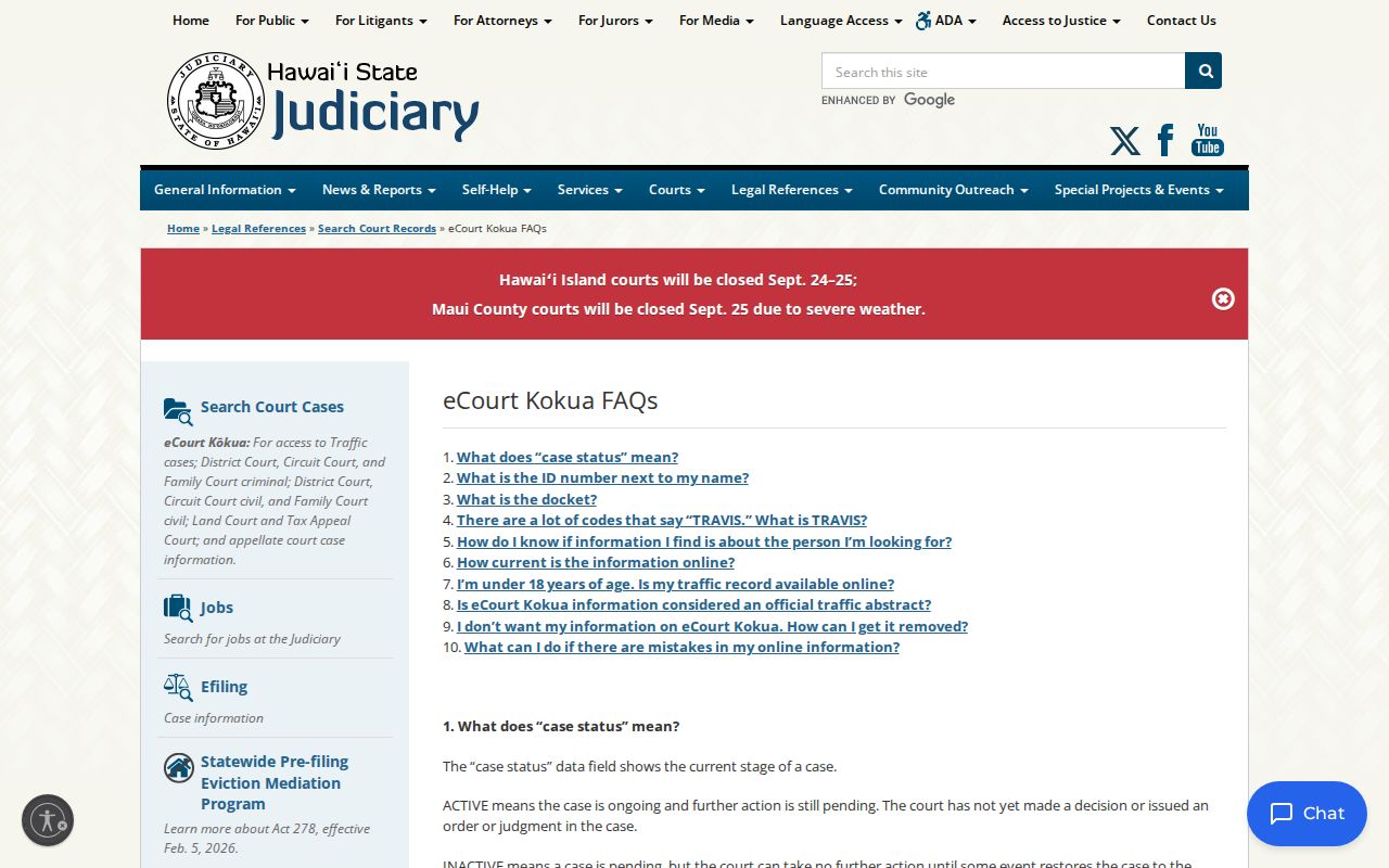 Hawaiʻi warrant search and eCourt Kōkua case information limits